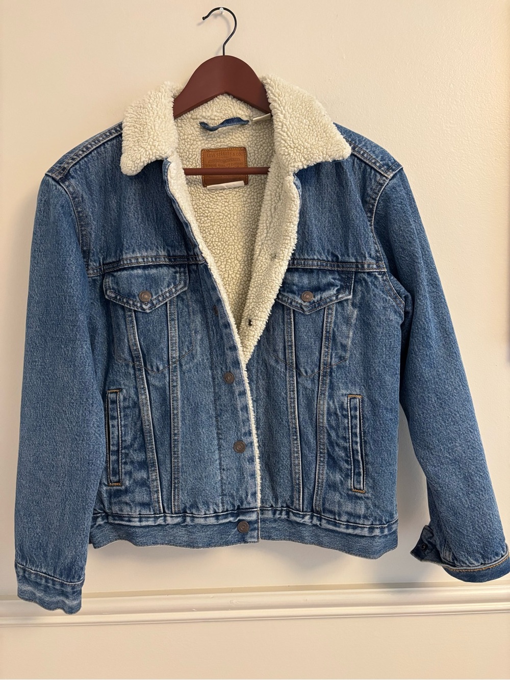 Levi's Blue Denim Sherpa-Lined Jacket with Cream Collar